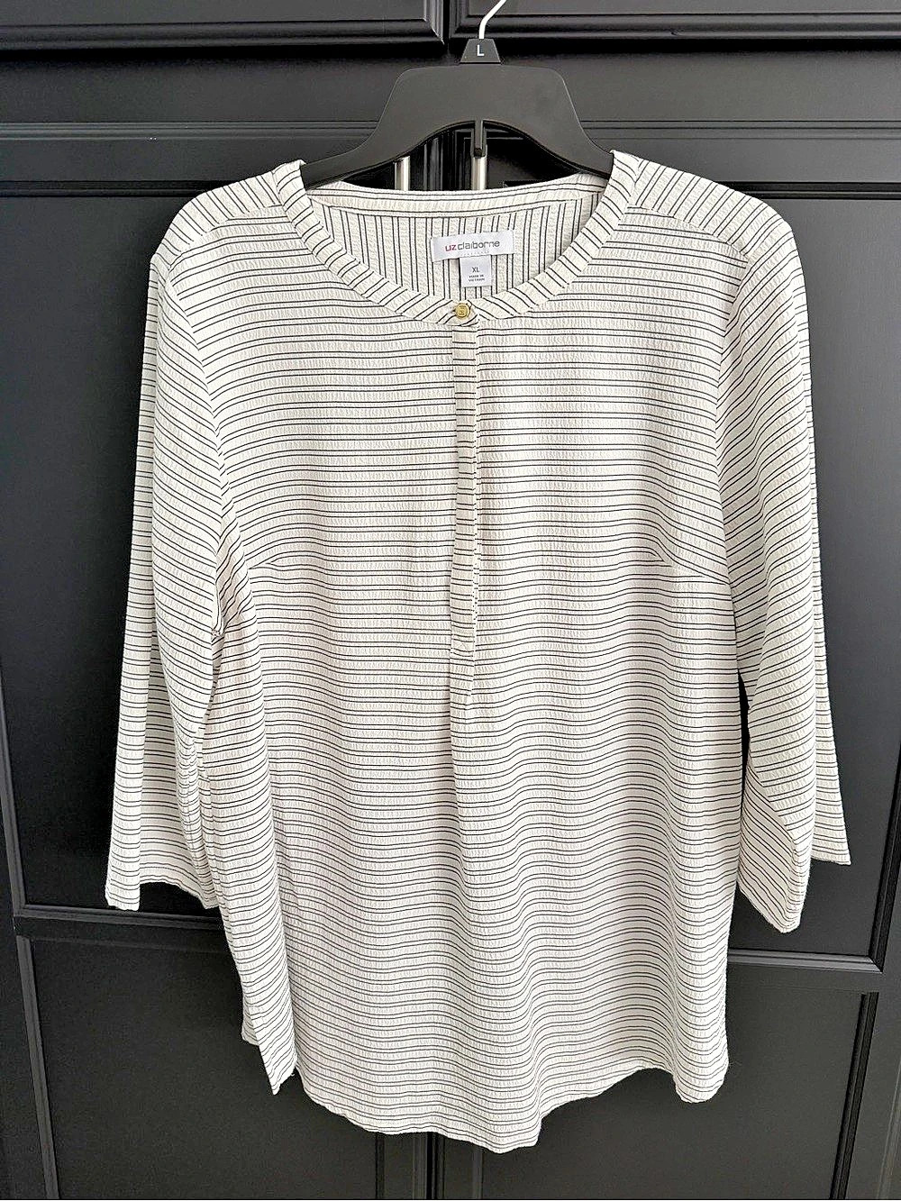LIZ CLAIBORNE Striped Blouse in White & Black Size XL Like New